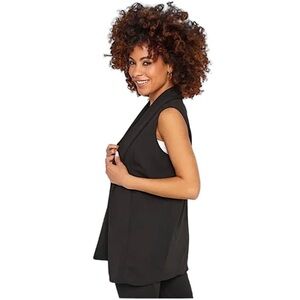 DANIEL RAINN Black Sleeveless Open Front Shawl
Collar Long Blazer Vest